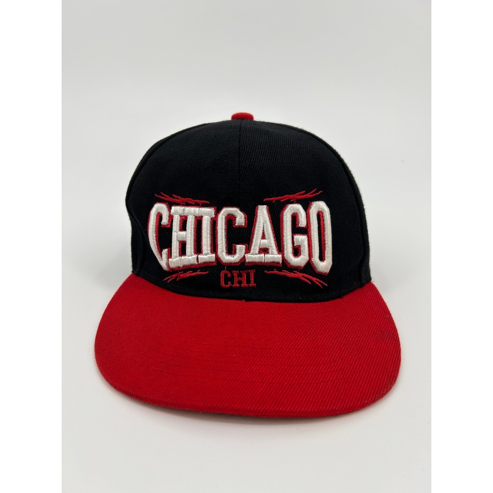Chicago Snapback Hat Mens Black Red Flat Brim Embroidered CHI Cap Vintage Style